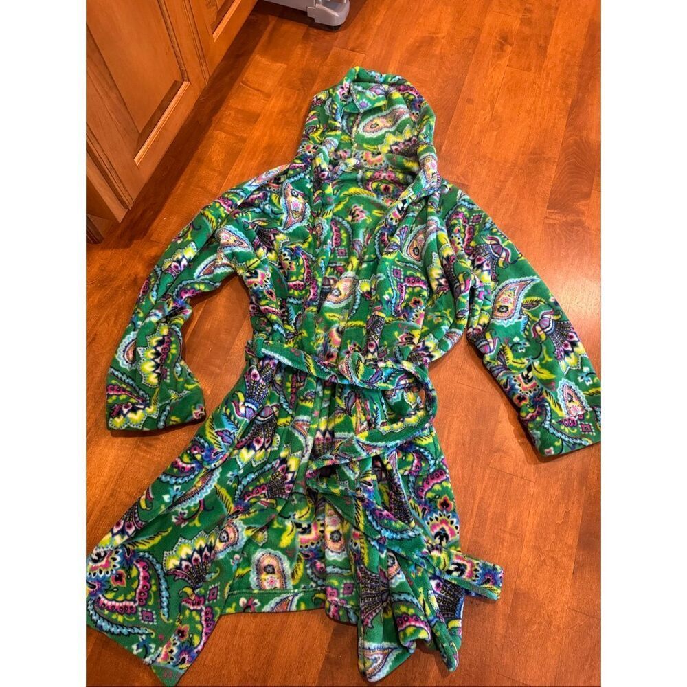 Vera Bradley Plush Fleece Robe Paisley Green Pink Blue Women’s S/M Cozy Loungewe